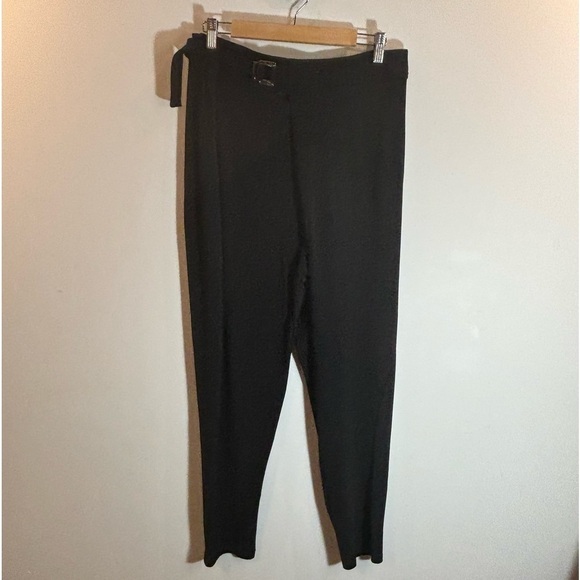 JOSEPH RIBKOFF Sz 8 Cross Over Square Buckle Belt Tapered Leg Slinky Pants - Picture 2 of 8